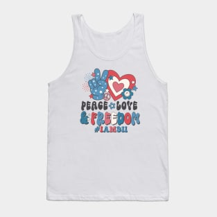 Peace Love and Freedom 4th of July Dispatcher Gift for 911 Thin Gold Line First Responders Tank Top